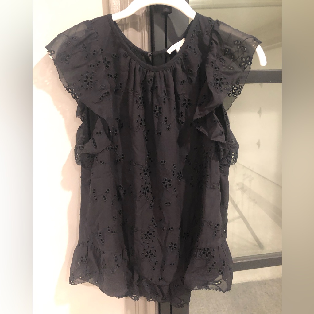 Joie Black Silk Eyelet Top